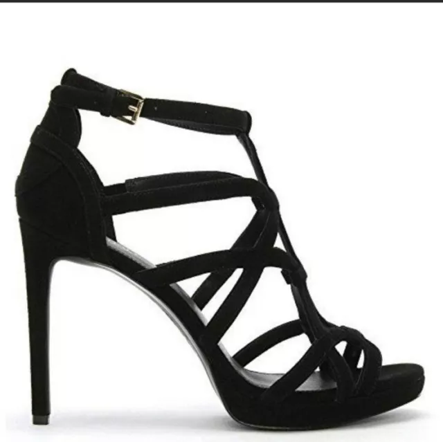 Michael Kors Sandra Black Suede Strappy High Heel Shoes Size 6.5
