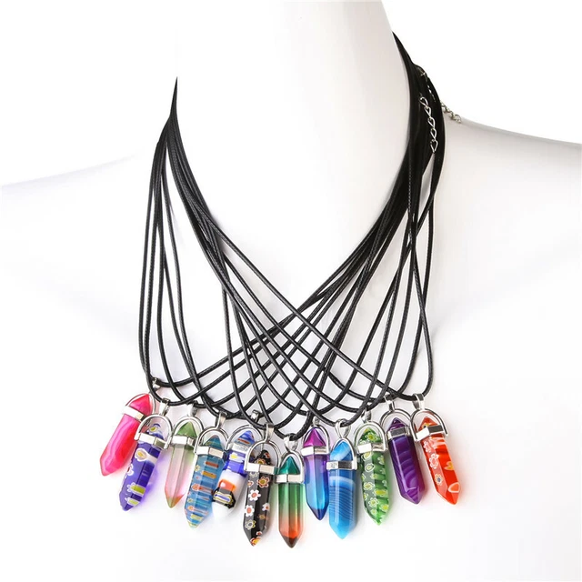 Natural Quartz Crystal Point Chakra Healing Stone Gemstone Pendant Necklace - Vy