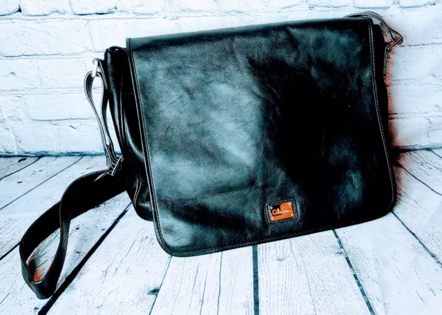 Cole Haan LARGE Black Leather Crossbody Bag Purse Computer Bag Adjustable Strap