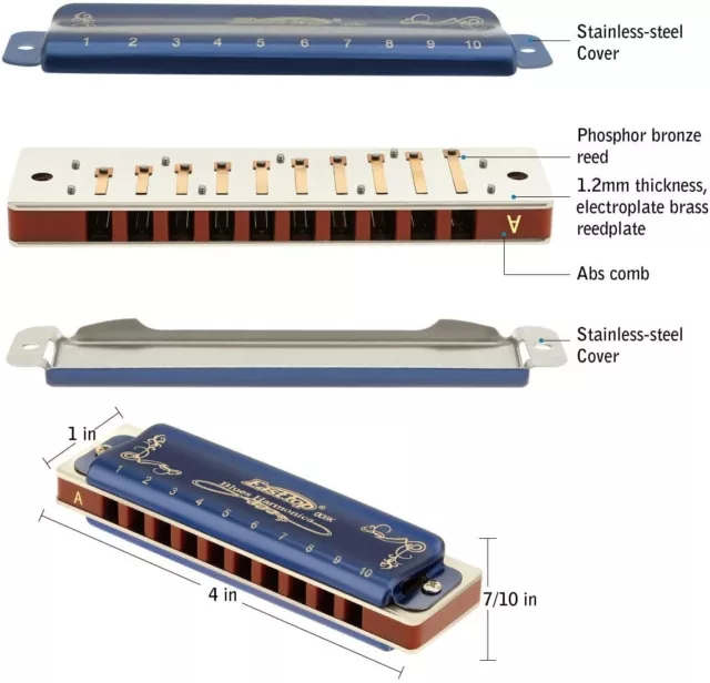 EASTTOP Harmonica Set of 7 10Holes harp Mouth Organ Blues Diatonic Harmonica Set 3