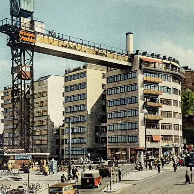 RPPC Katarina Elevator Katarinahissen Stockholm Hand Colored Postcard 1955