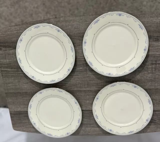 Set Of 4 LENOX Carolina Salad Plates Ivory Blue Platinum Rim