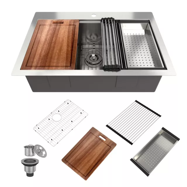 33 x 22" Drop in Kitchen Sink Stainless Steel Topmount Kitchen Sink Workstation