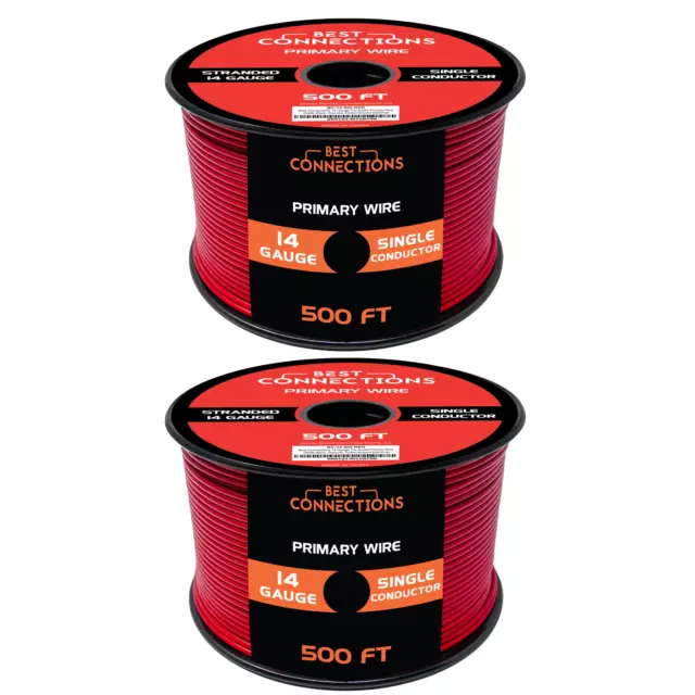 14 Gauge Car Audio Primary Wire 500ft–2 Rolls Red, Power/Ground Electrical