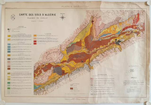 Affiche Carte des Sols ALGERIE Plaine Chérif 1956 N° 3 PLAINE D'ORLEANSVILLE