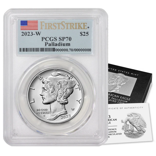 PRE-SALE 2023-W $25 Palladium Eagle PCGS SP70 First Strike Flag Label w/ OGP