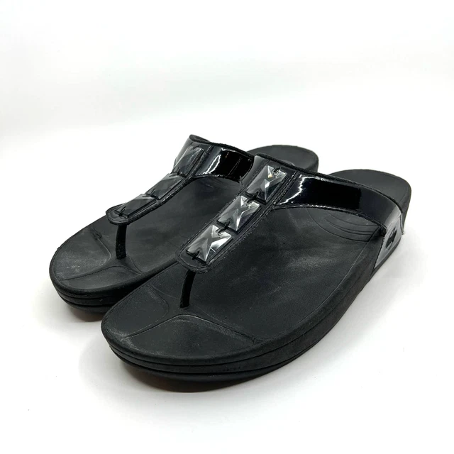 FitFlop Patent Leather Black Wedge Sandal Flip Flop Women's 9 US