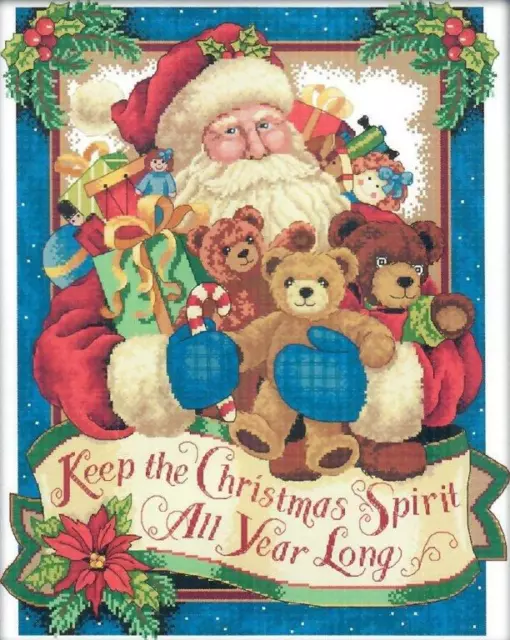 Happy Christmas (2) 14CT counted cross stitch kit. 46x36 cm. Santa, Teddy Bears.