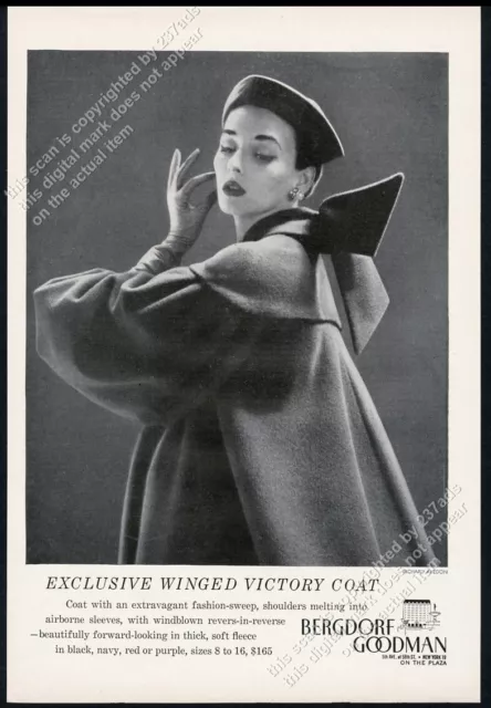 1952 Richard Avedon photo Winged Victory woman's coat Bergdorf vintage print ad