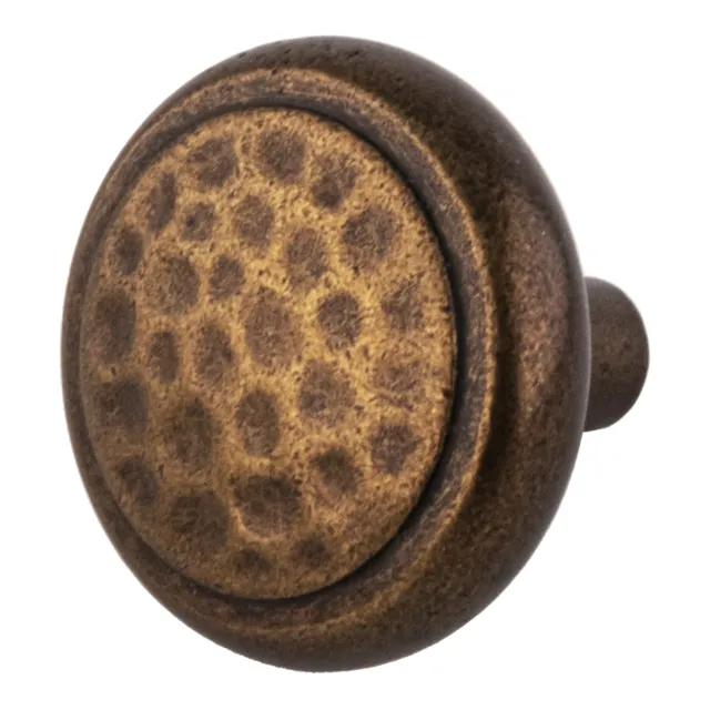 Round Hammered Head Kitchen Cabinet Knob 1-1/4" Diameter  Rustic Brass