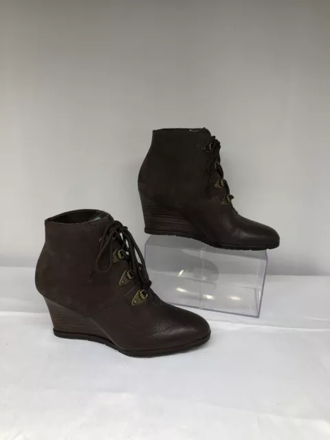 FRANCO SARTO Brown Derby Ankle Boot WEDGE 7.5M SUEDE & PEBBLE LEATHER Bootie