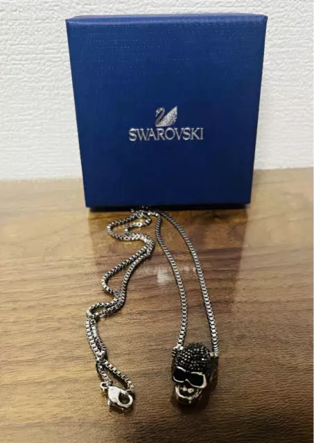 Swarovski Coating Skull Charm Necklace Men Black Accessory Used From Japan