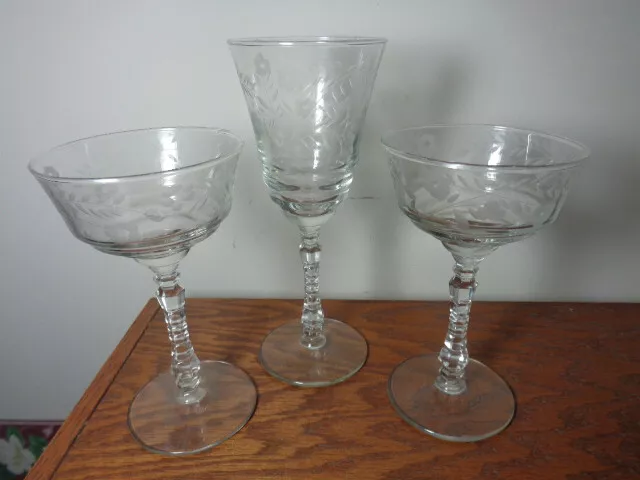 Libbey Rock Sharpe 3005 Halifax Water Goblet & 2 Champagne Stems