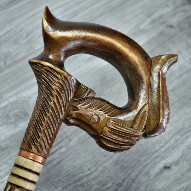 Bastone da passeggio in canna Legno intagliato a mano - Cavallo tondo /...