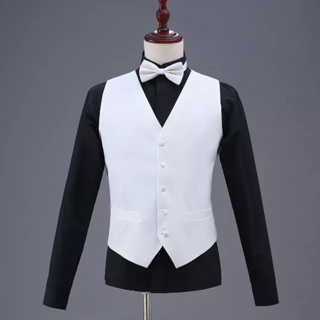 Da Uomo Matrimonio Gilet Scollo A V Abito Canotta Giacca Casual Slim Bianco