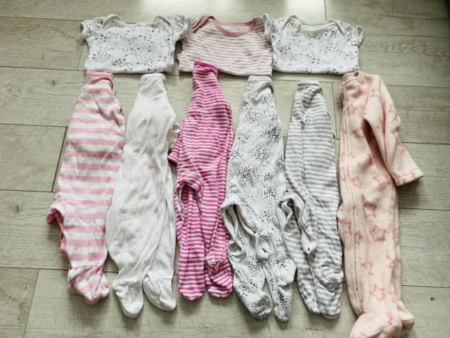 baby girl 3-6 months Bundle Bodysuits Pyjamas BabyGrow Stripes Stars  Pink White