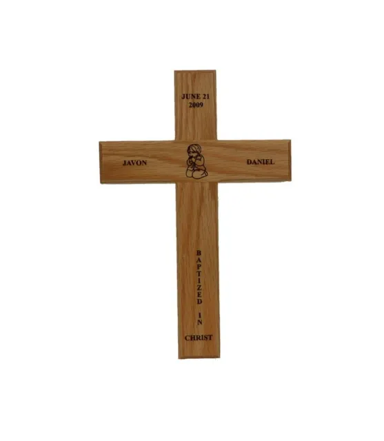 Personalizado Baptized Cristo Cruz Madera para Bautismo Artesanal Grabado Láser