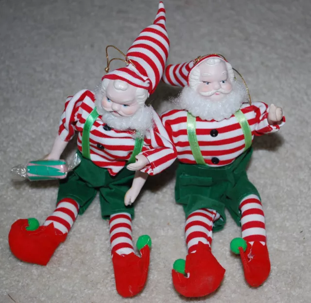 Porcelain Cloth Christmas Elves Santa Claus Dolls 9" Poseable Ornaments Figures