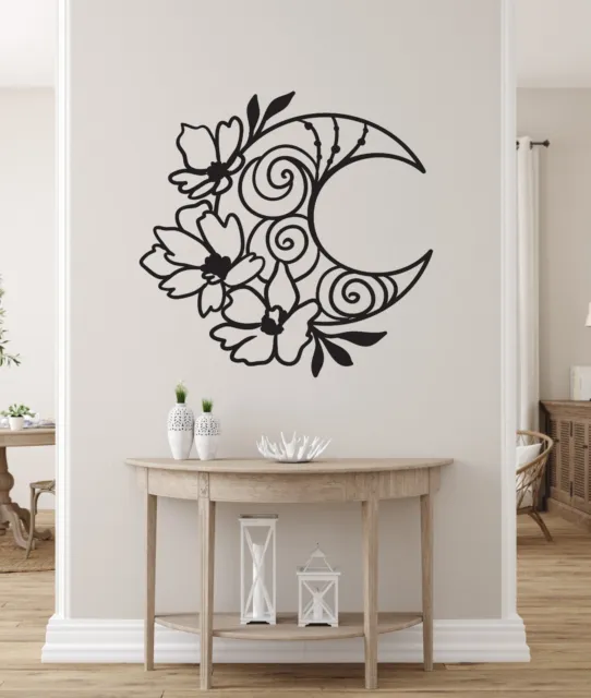 Flowers Crescent Large Wall Decal Abstract Vinyl Décor Sticker Floral Gold AA097