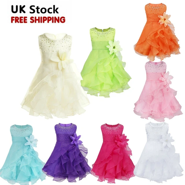 UK Baby Flower Girl Christening Baptism Wedding Princess Ruffle Tutu Party Dress