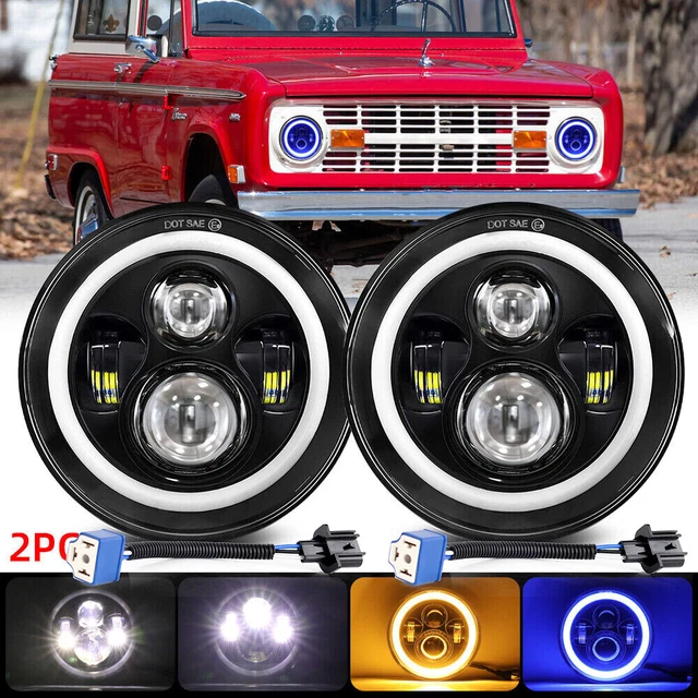 Blue 7Inch LED Headlights Halo For 1953-1977 Ford F-100 F-150 F-250 F-350 Pickup