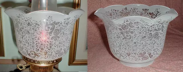 VICTORIAN LACE ETCHED GLASS SHADE for old oil,kerosene,banquet lamp /gas GWTW 4"