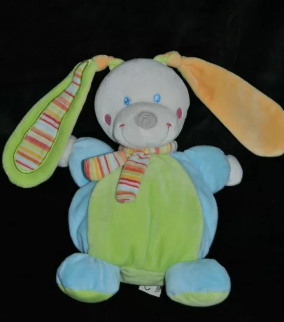 Peluche Lapin MOTS D'ENFANTS Boule Bleu Vert Echarpe Rayé Doudou 23 Cm