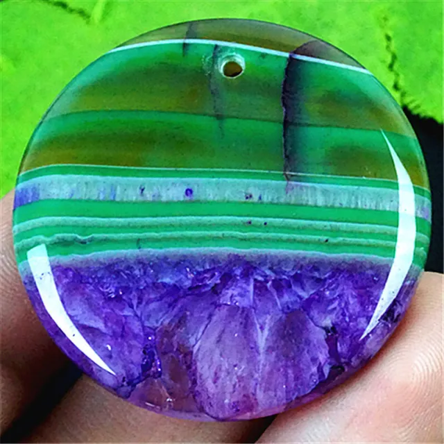 HU35190 36x6mm Green/purple Druzy Geode Agate Round Pendant Bead