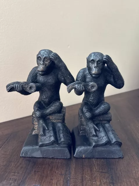 VINTAGE BRASS READING Monkey Bookends Heavy $60.00 - PicClick