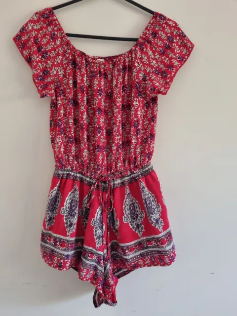 Jaase Womens Red Floral Short Playsuit Size S