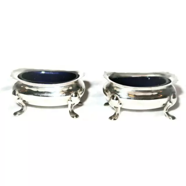 Vintage Silver William Suckling Birmingham, Salt Cellars w/Cobalt Bowl LOT OF 2