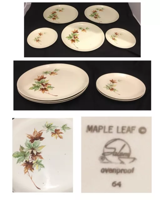 VINTAGE Salem Dinnerware Plates MAPLE LEAF Autumn Leaves (1960s) 5-Piece Set