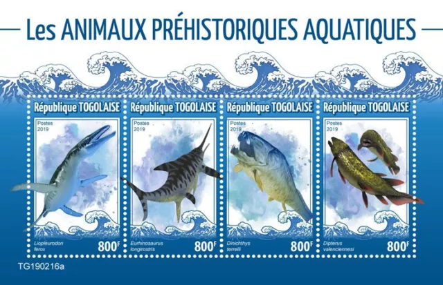 Togo 2019 MNH Aquatic Prehistoric Animals Stamps Liopleurodon Dipterus 4v M/S