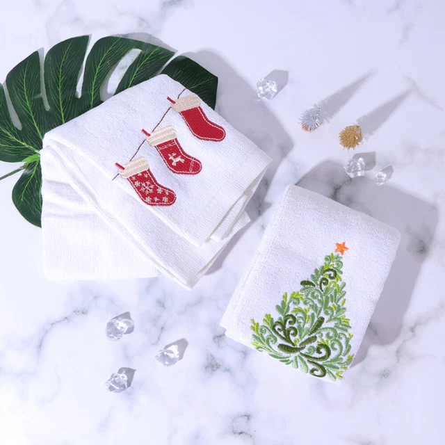 2 toallas de cocina navideñas paño bordado de Navidad