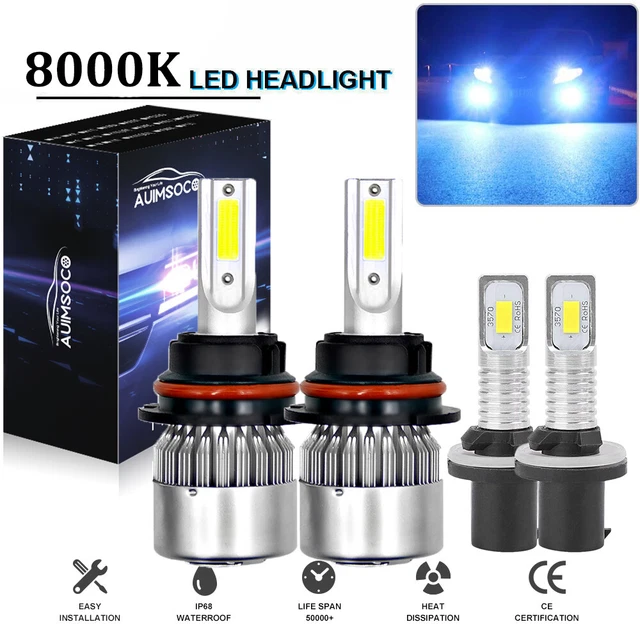 For Ford Mustang 1998-2004 LED Headlight Hi-Lo Fog Lights Bulbs Kit 8000K Hi-Low