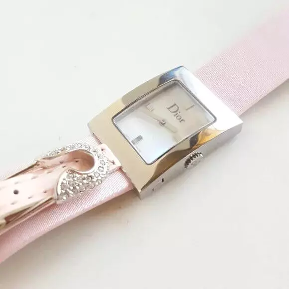 DIOR Malice Pink Watch Abalone Shell Face Silver Swiss 💕 Safety Pin Crystals