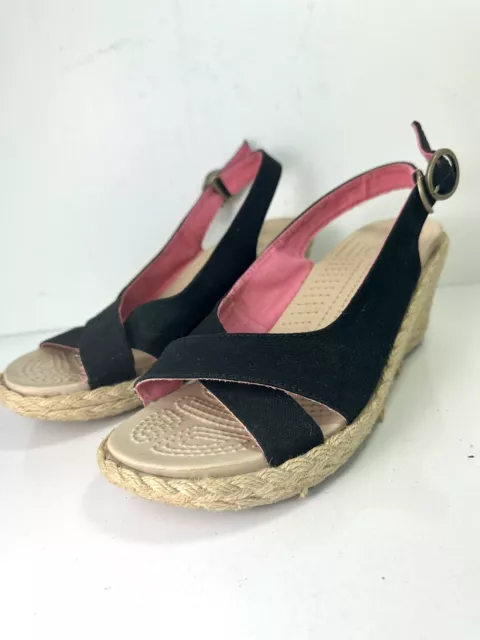 Crocs Women’s A-Leigh Wedge Black Pink Espadrilles Wedge Sandals Size 8