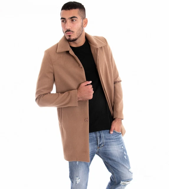 GIACCA UOMO ELEGANTE Lunga Giubbotto Colletto Tinta Unita Camel Slim GIOSAL  EUR 39,99 - PicClick IT