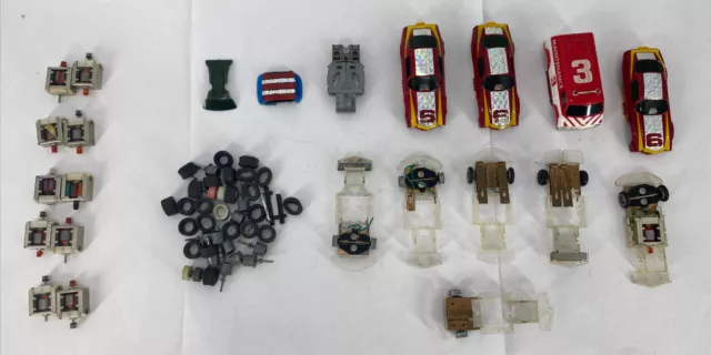 HUGE LOT Vintage  Tyco Assorted HO Slot Car Parts Chassis Motor Axel Tires Body