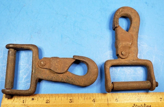 Vintage Pair Snap Hook Carabiner 1 5/8" Roller Clveis Winch Tie Down 4" Long 3