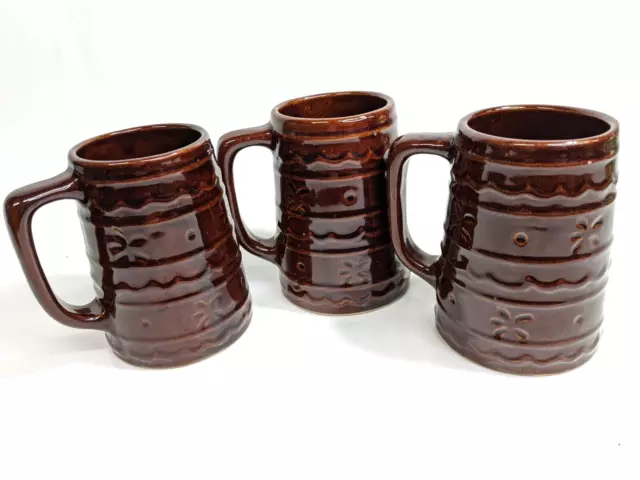 Vintage USA Marcrest Daisy Dot Ceramic Tankards Mugs Cups Steins Set 3
