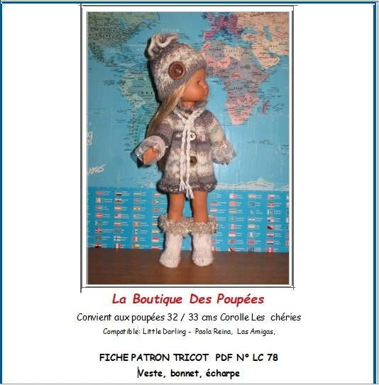 Fiche Patron De Vêtements Tricot N° LC79 Pour Poupées Corolle Les Chéries & Paola Reina - Neuf