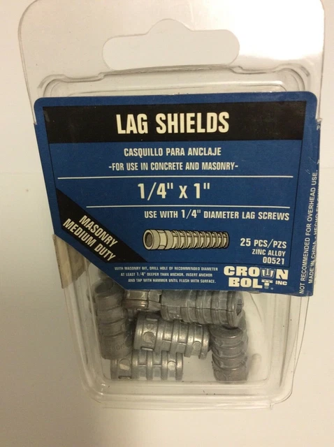 NEW 25 Masonry Lag Shields 1/4" x 1" Medium Duty
