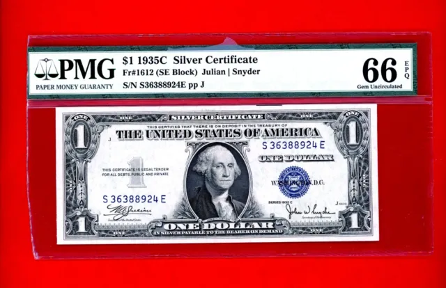 1935-C $1 Silver Certificate Pmg 66 Epq Gem Unc Plastic Cut On Edge Still Sealed