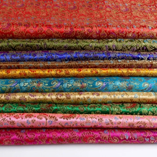 Tissu Brocart Satiné Fleuri Chinois - Fausse Soie Damas Pour Couture, Déco Et Costumes DIY