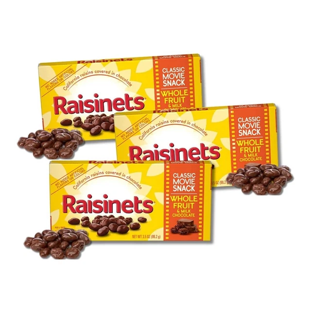 Rainsnets LOT 3X RAISINETS Milk Chocolate Covered Raisins Movie Theater Box US ...