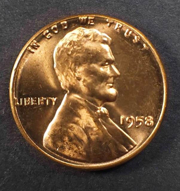 Lincoln Wheat 1c Cent Penny 1958-P MS Red "L" & We Trust On Rim Edge Error
