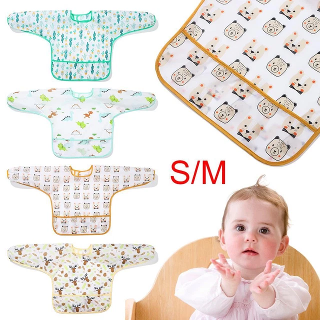 Long Sleeve Baby Smock Triangle Scarf Feeding Bibs Kids Toddler Apron