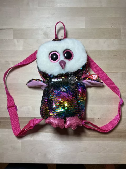 TY Fashion OWEN Owl Sequin Backpack Flippy Color Changing Plush (12 inch)