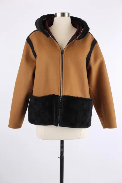 $2,150 Moorer Reversible Wool Jacket Coat SZ 42 Faux Fur Vicuna/Burgundy